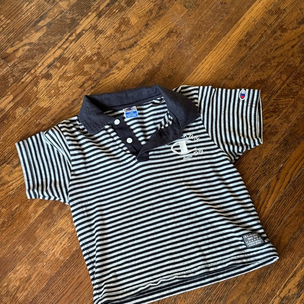 Vintage Champion Polo Shirt - Navy and White Stripes